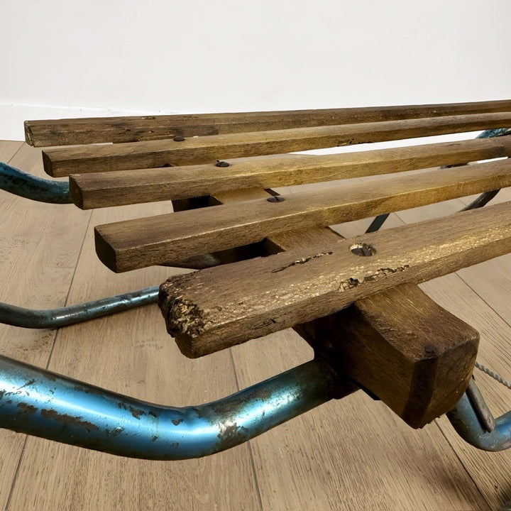 Ancienne luge bois et métal bleu années 50