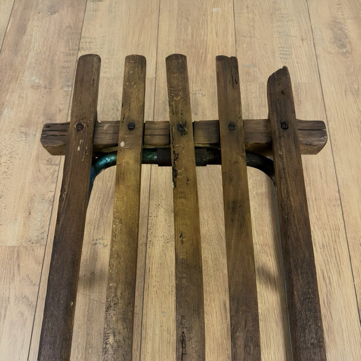 Ancienne luge bois et métal bleu années 50