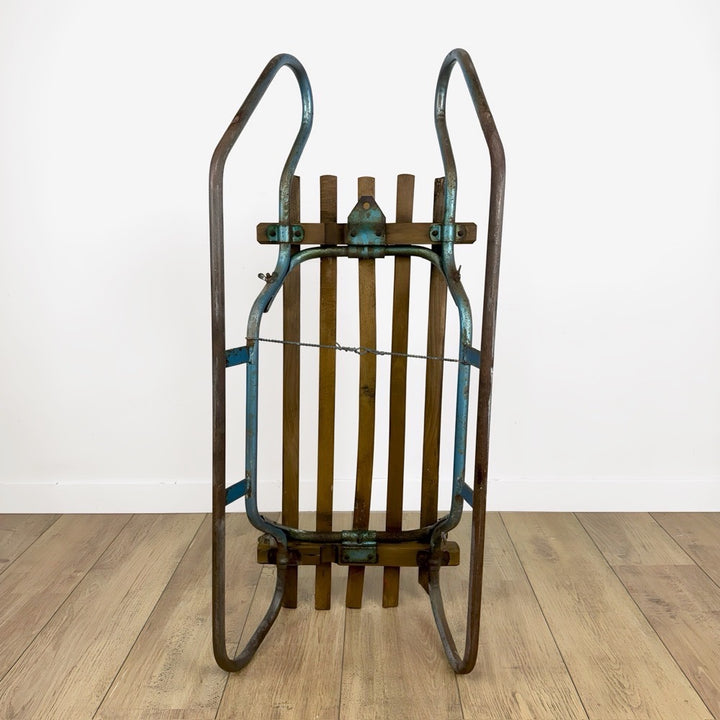 Ancienne luge bois et métal bleu années 50