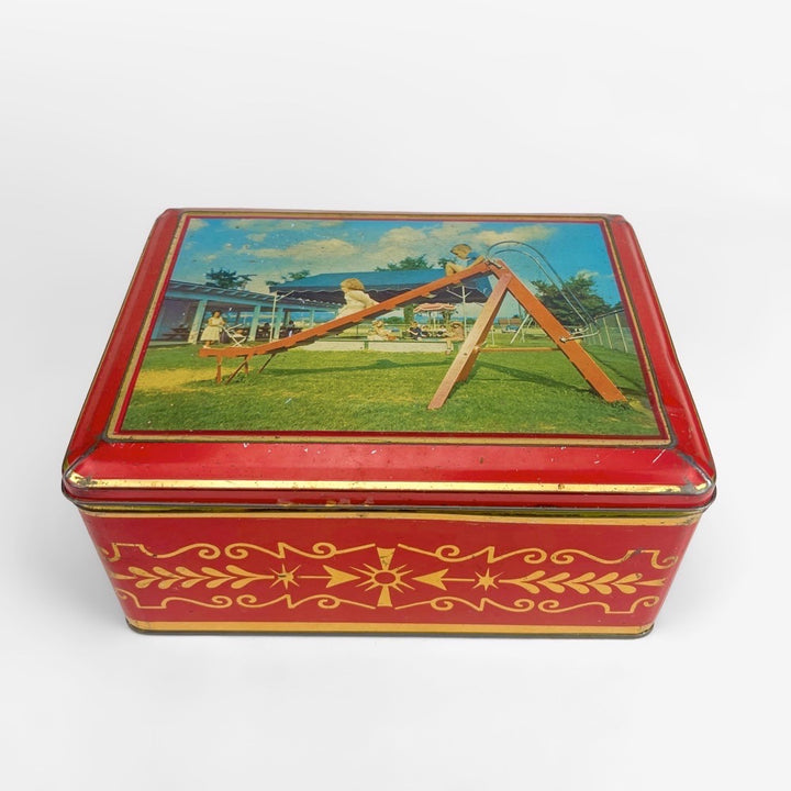 Boîte à biscuits Delacre en tôle sérigraphiée années 50