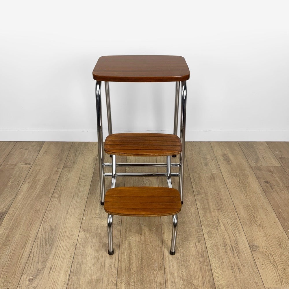 Escabeau 3 marches bois métal et Formica années 70