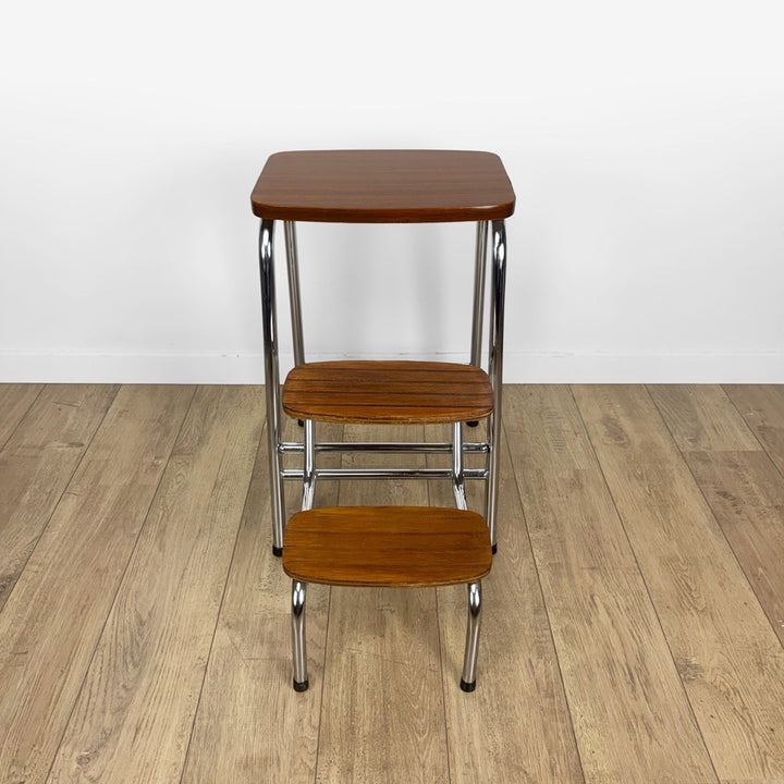 Escabeau 3 marches bois métal et Formica années 70