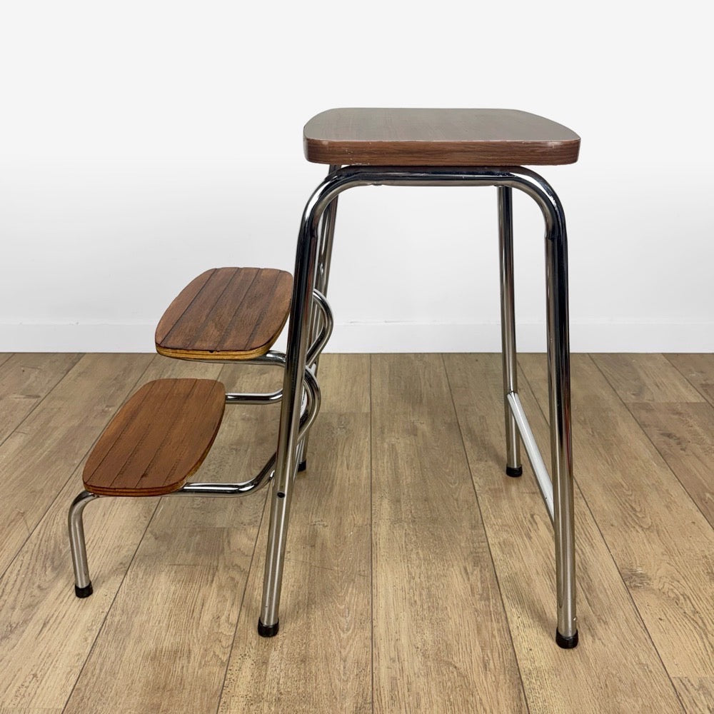 Escabeau 3 marches bois métal et Formica années 70