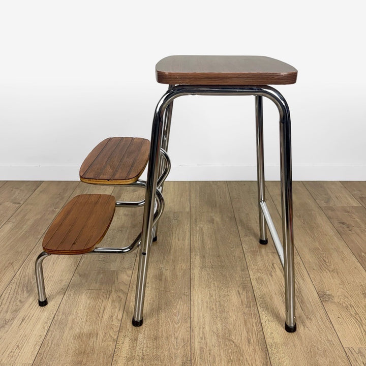 Escabeau 3 marches bois métal et Formica années 70
