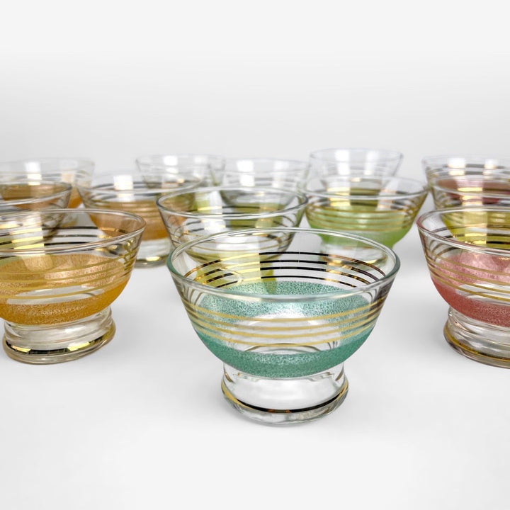 Coupes en verre granité et cerclage doré années 50