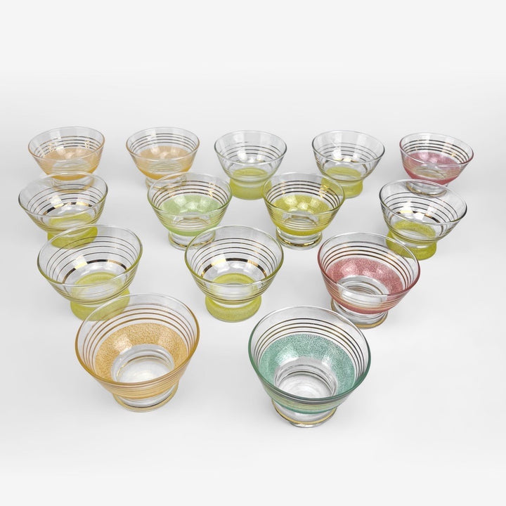 Coupes en verre granité et cerclage doré années 50
