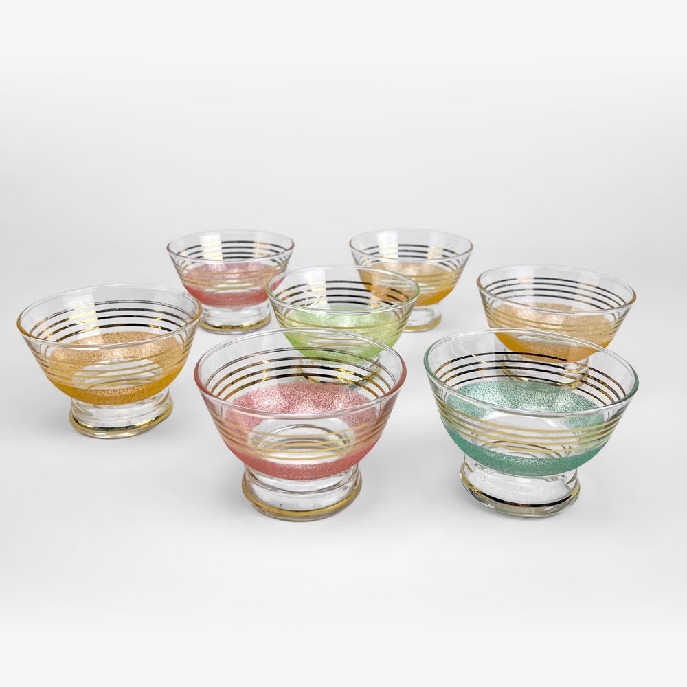 Coupes en verre granité et cerclage doré années 50