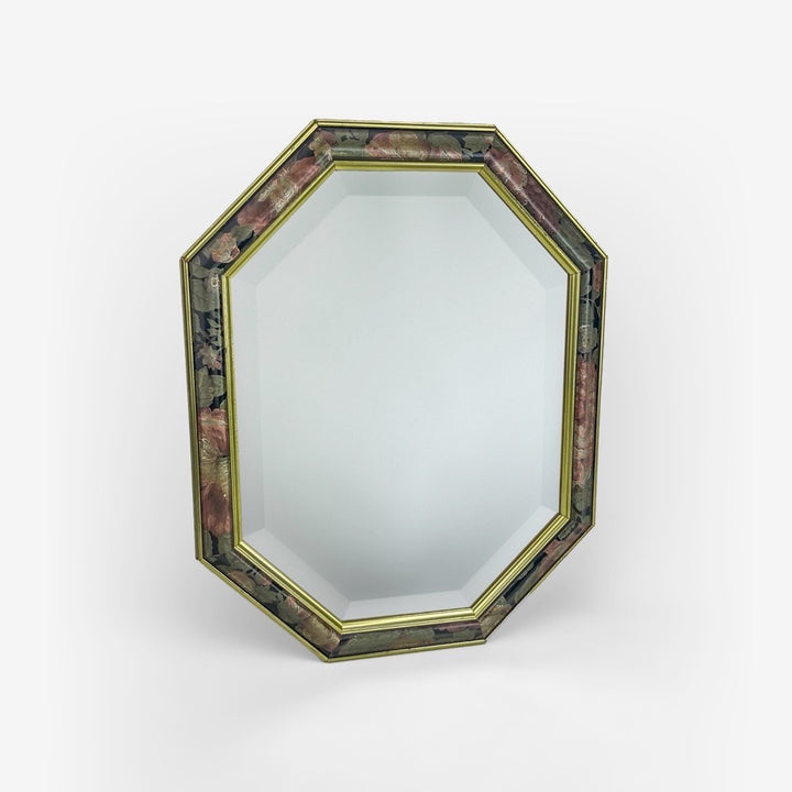 Miroir octogonal au décor fleuri  peint années 80