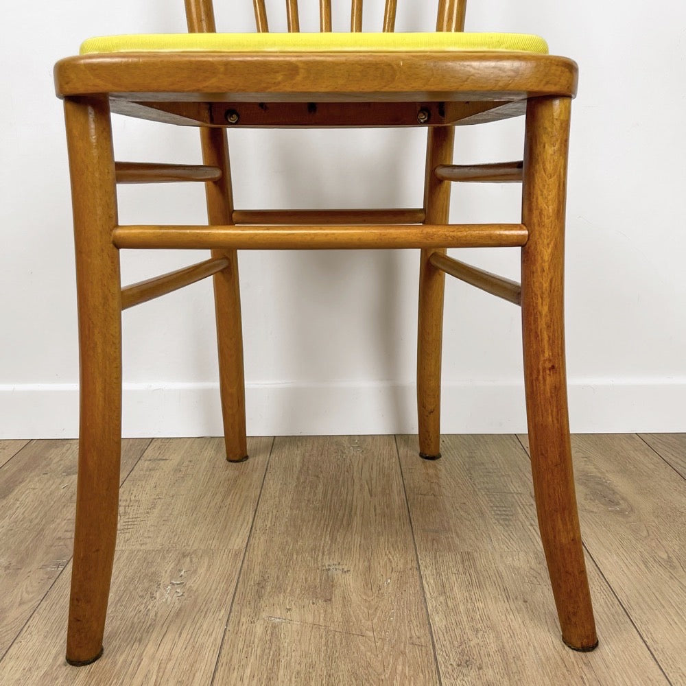 Chaise bistrot bois blond et vinyle jaune années 60