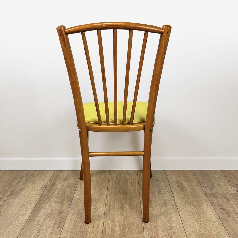 Chaise bistrot bois blond et vinyle jaune années 60