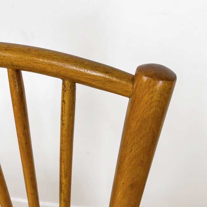 Chaise bistrot bois blond et vinyle jaune années 60