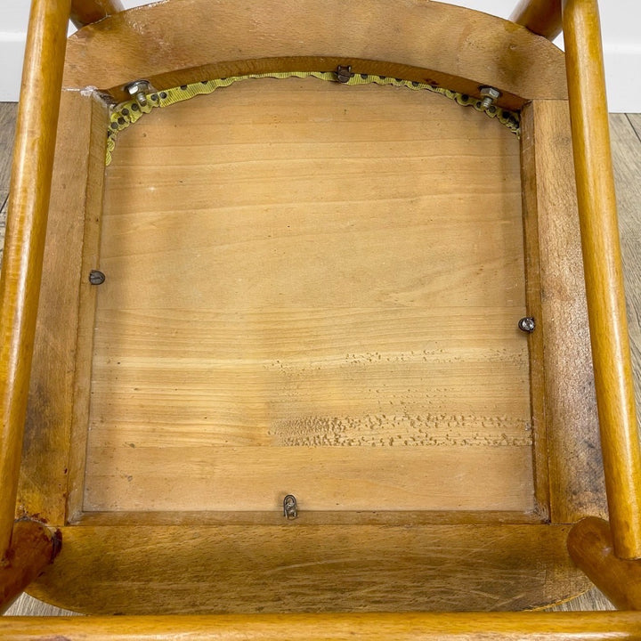 Chaise bistrot bois blond et vinyle jaune années 60