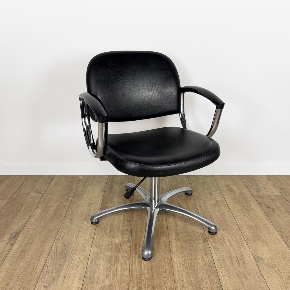 Fauteuil coiffeur skaï noir et chrome années 80