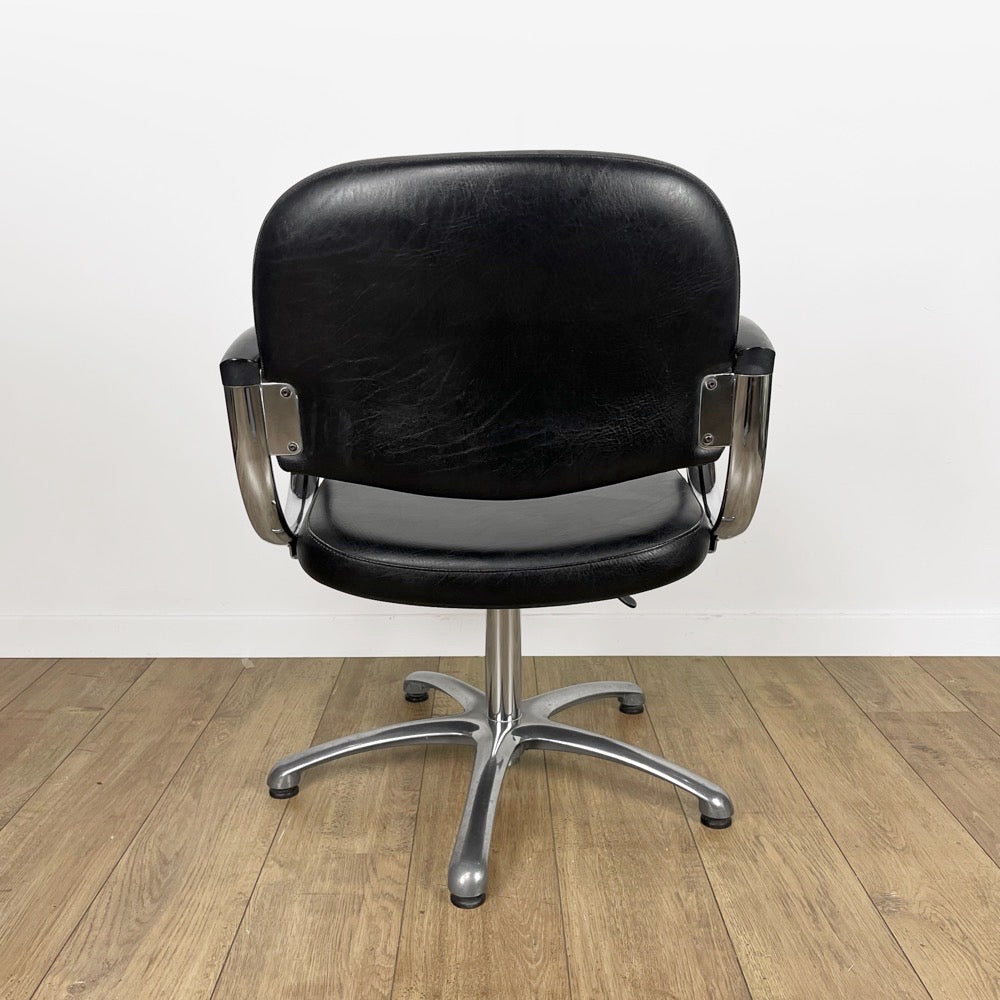 Fauteuil coiffeur skaï noir et chrome années 80
