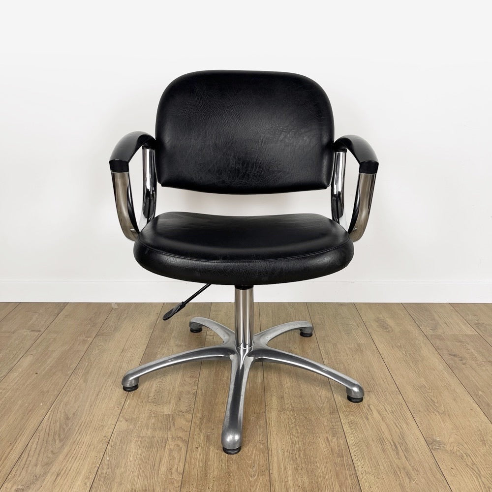 Fauteuil coiffeur skaï noir et chrome années 80
