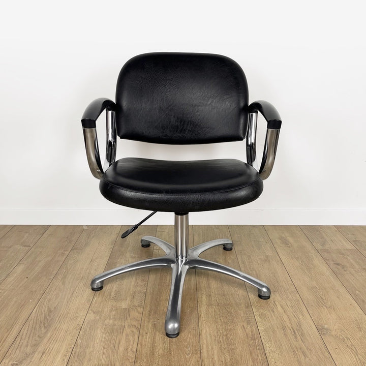 Fauteuil coiffeur skaï noir et chrome années 80