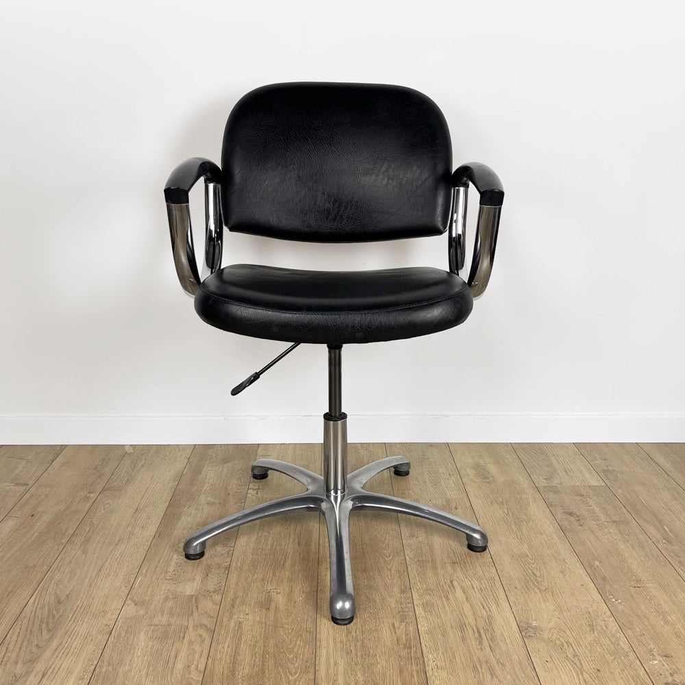 Fauteuil coiffeur skaï noir et chrome années 80