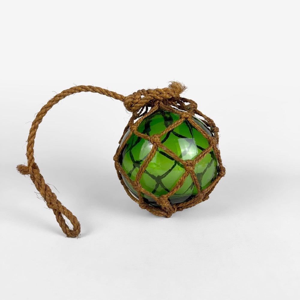 Boule de chalut ancienne corde et verre vert bouteille