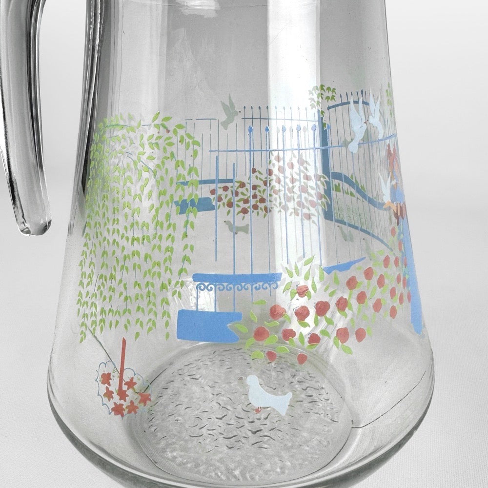Carafe Yves Rocher sérigraphie romantique vintage