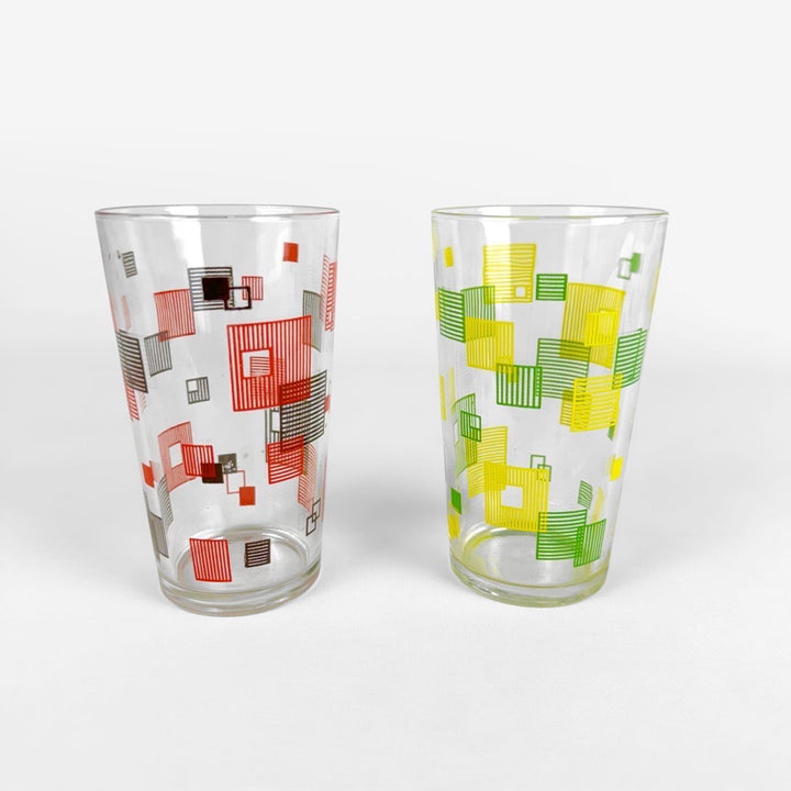 Duo de verres à limonade graphiques sérigraphiés années 50