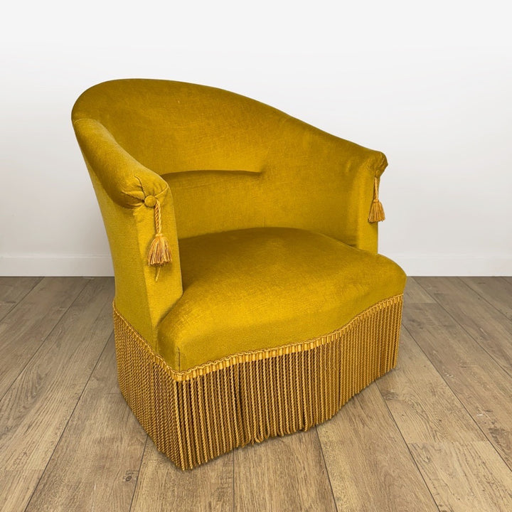 Paire de fauteuils crapauds velours moutarde