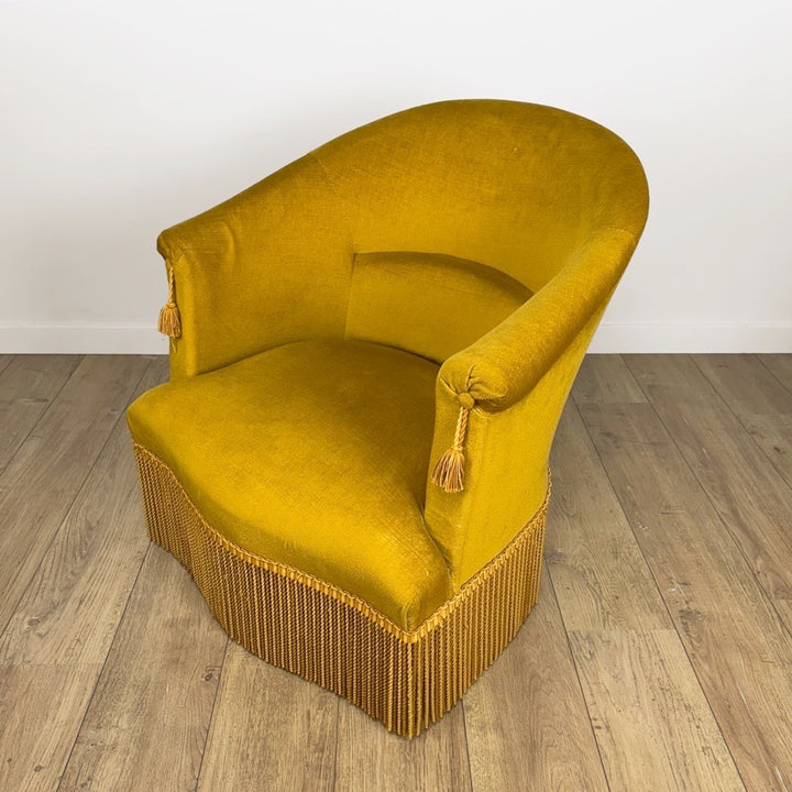 Paire de fauteuils crapauds velours moutarde