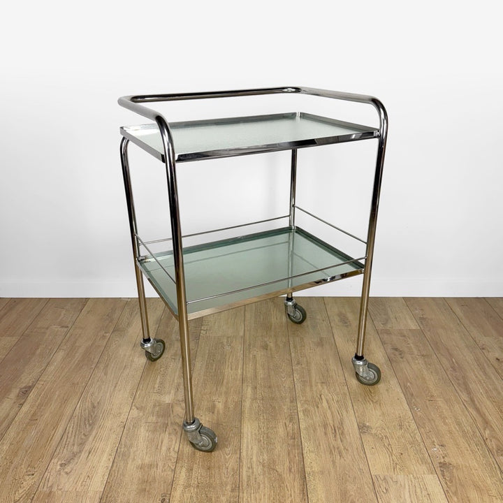Desserte médicale chrome et verre dépoli vintage