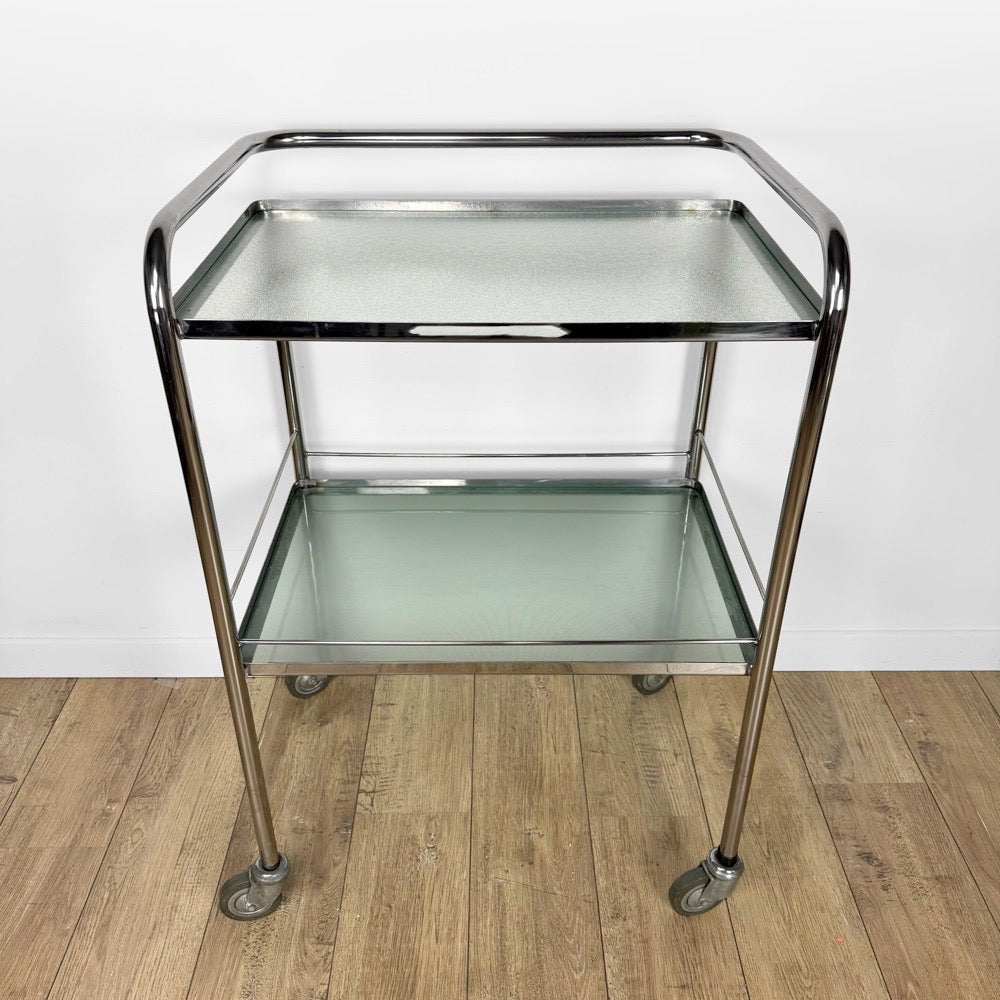 Desserte médicale chrome et verre dépoli vintage