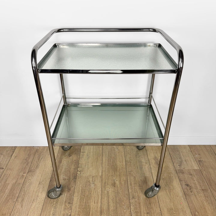 Desserte médicale chrome et verre dépoli vintage