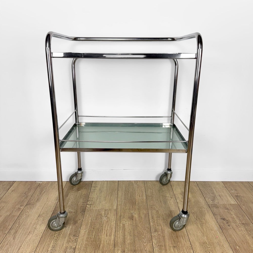 Desserte médicale chrome et verre dépoli vintage