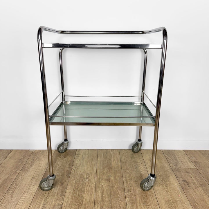 Desserte médicale chrome et verre dépoli vintage