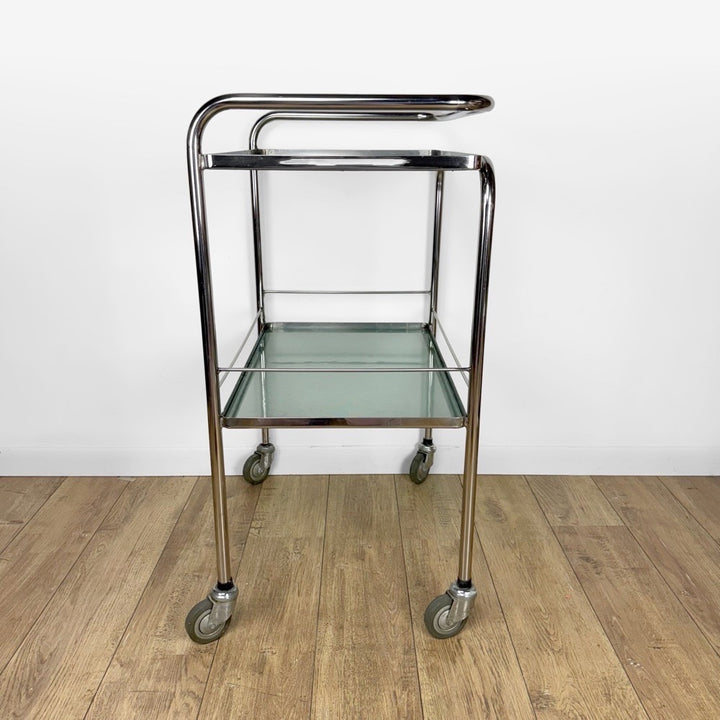 Desserte médicale chrome et verre dépoli vintage