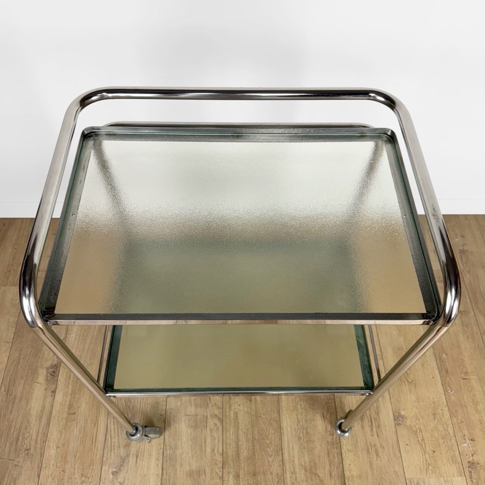 Desserte médicale chrome et verre dépoli vintage