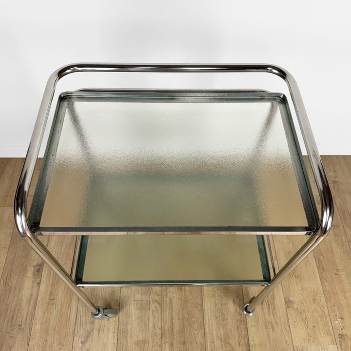 Desserte médicale chrome et verre dépoli vintage