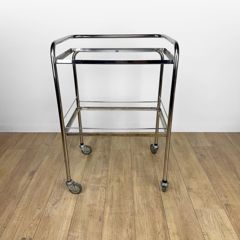 Desserte médicale chrome et verre dépoli vintage