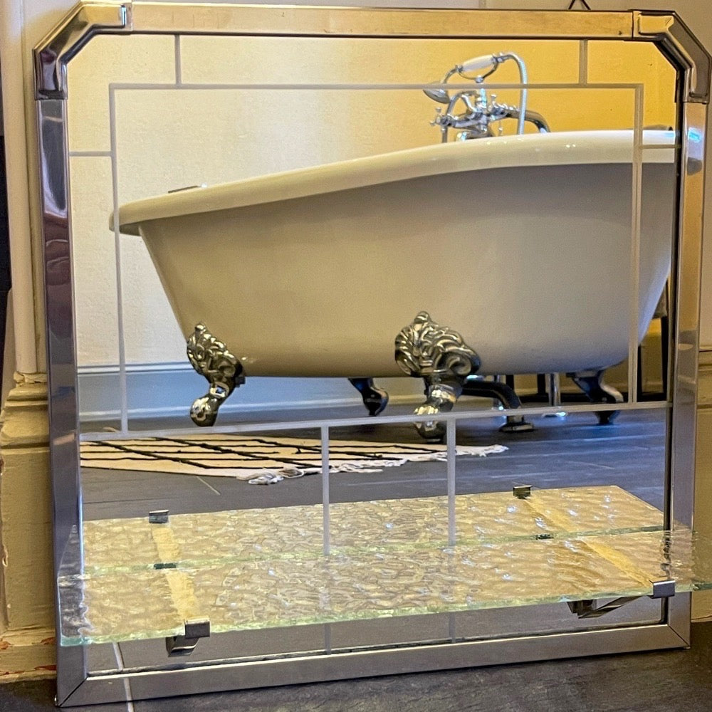 Miroir de salle de bain Art Déco avec tablette en verre 1900