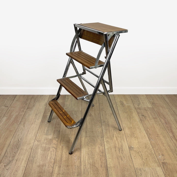 Chaise escabeau de bureau métal bois et Formica années 50