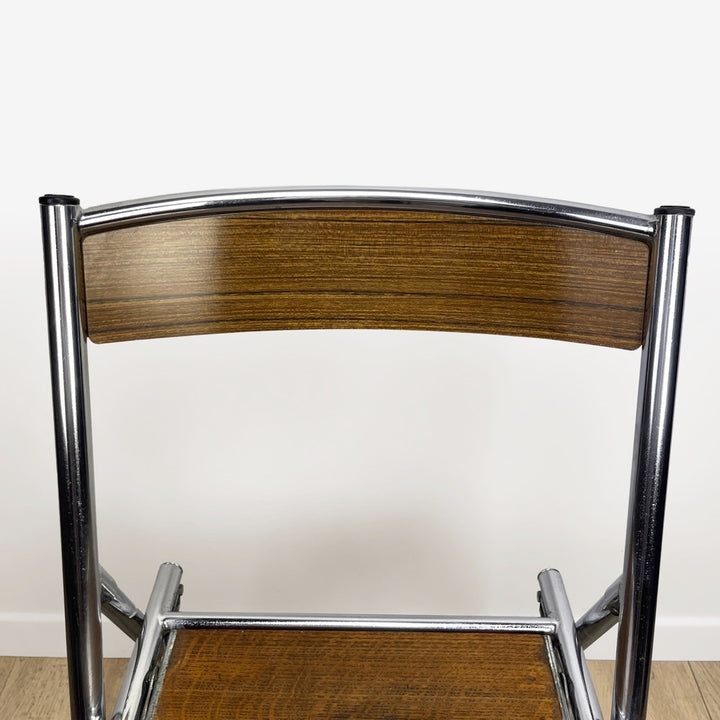 Chaise escabeau de bureau métal bois et Formica années 50