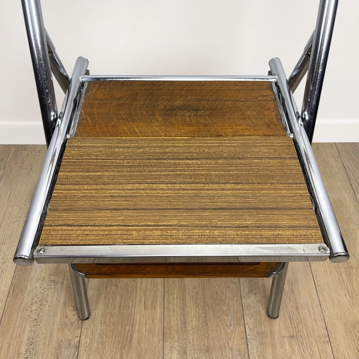 Chaise escabeau de bureau métal bois et Formica années 50