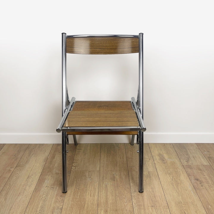 Chaise escabeau de bureau métal bois et Formica années 50