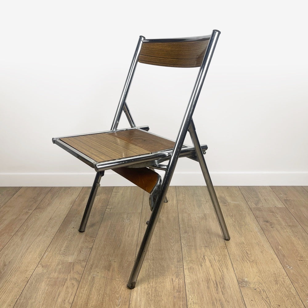 Chaise escabeau de bureau métal bois et Formica années 50