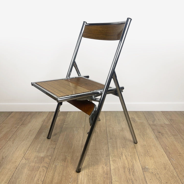 Chaise escabeau de bureau métal bois et Formica années 50