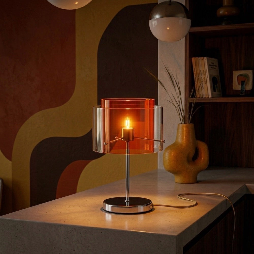 Lampe plexiglass orange et chrome années 90