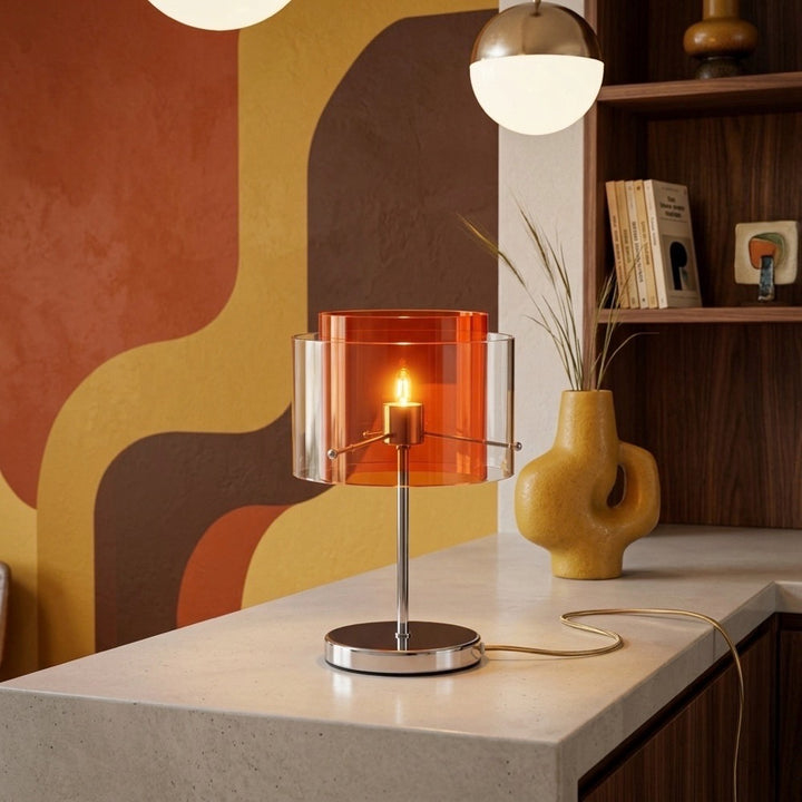 Lampe plexiglass orange et chrome années 90