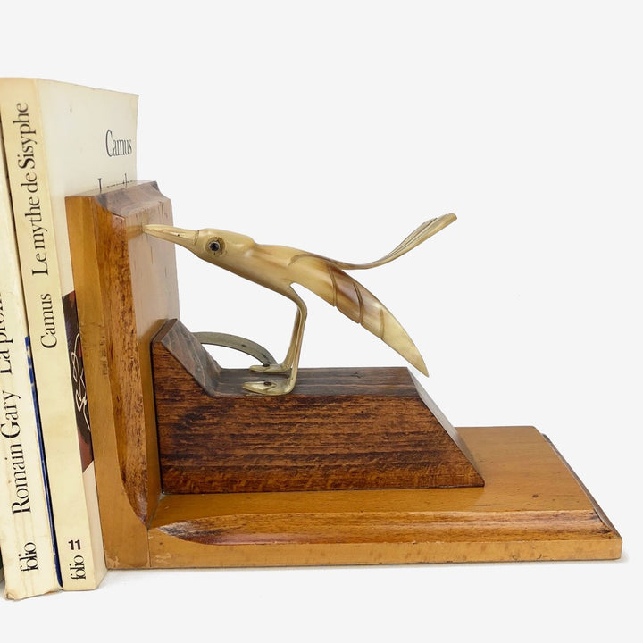 Serre-livres oiseaux en bois et corne