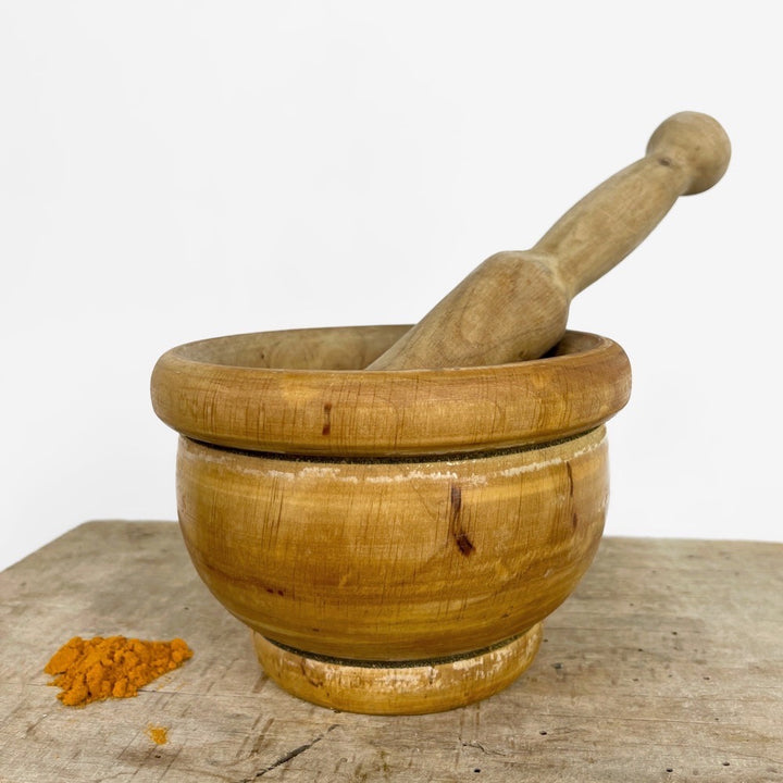 Mortier et pilon ancien en bois d'olivier