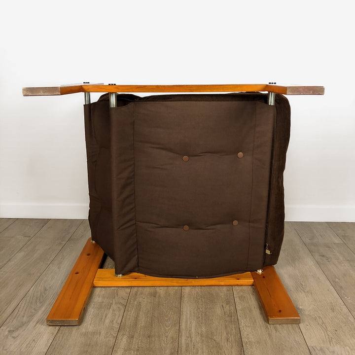 Fauteuil chauffeuse scandinave en pin années 70