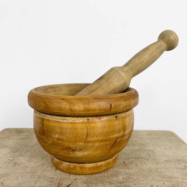 Mortier et pilon ancien en bois d'olivier