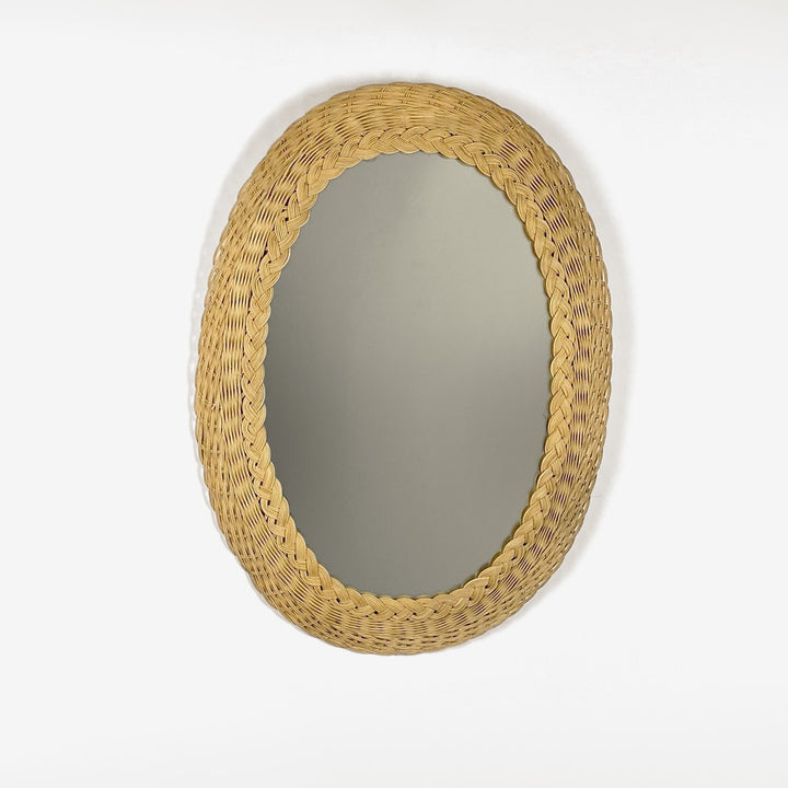 Grand miroir ovale en rotin