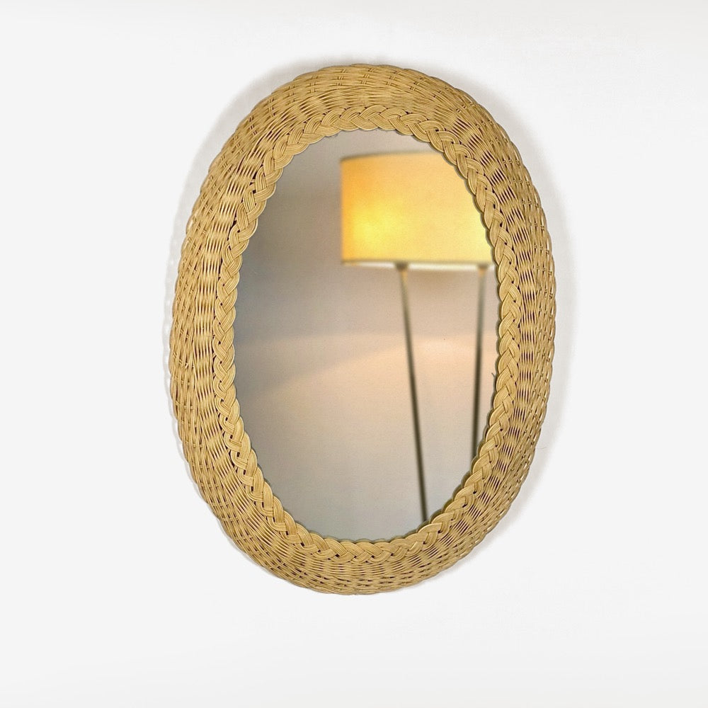 Grand miroir ovale en rotin